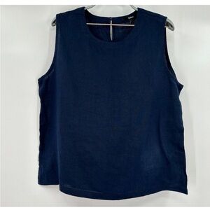 Quince Women's Navy Blue European Linen Tank Sleeveless Top sz S PO